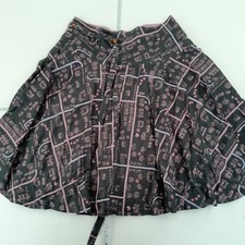 WHITE STUFF Skirt 14 Grey Pink Midi Patterned Tie Waist 100 Cotton Lined