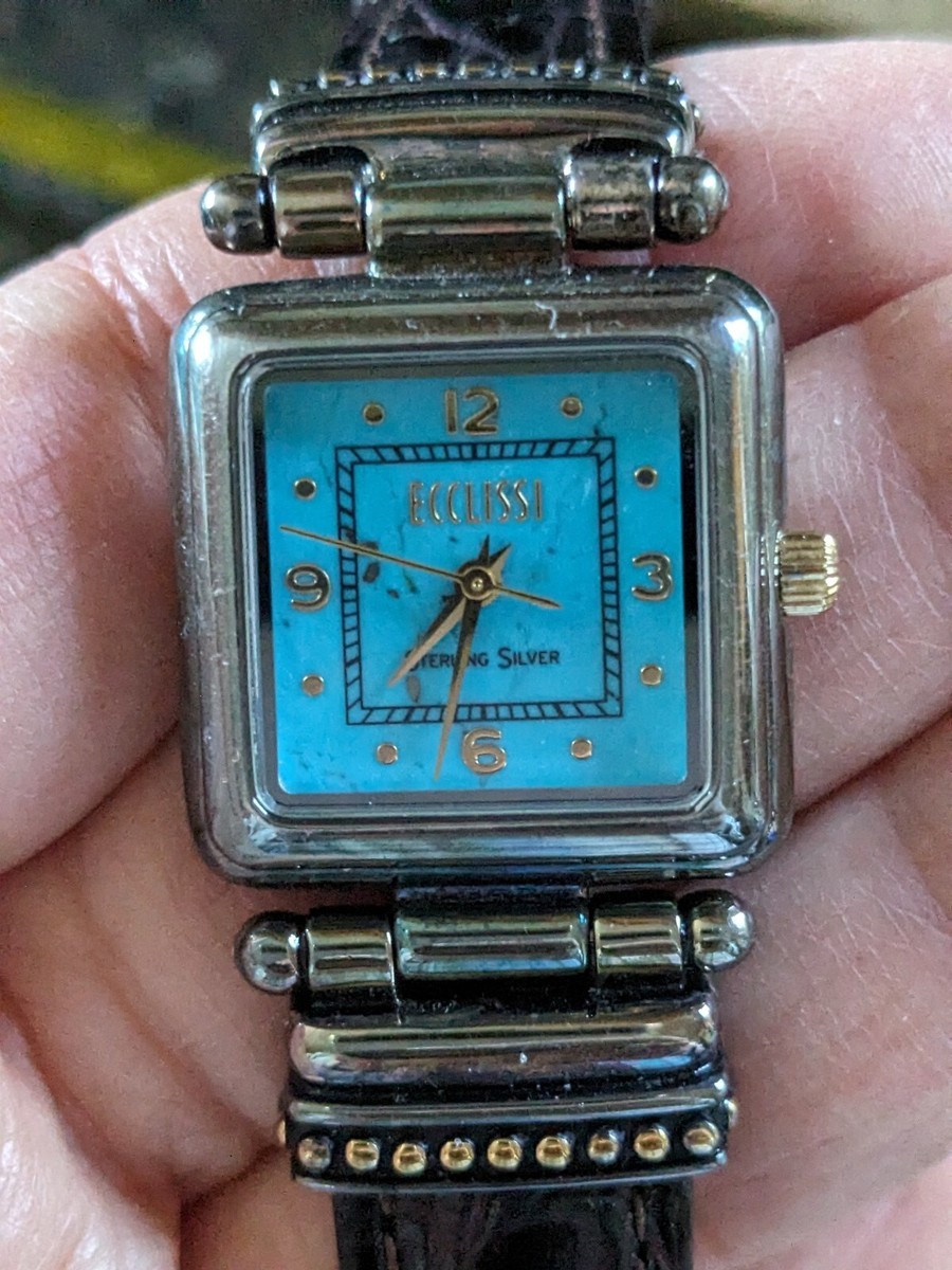 Ecclissi Sterling Silver Watch Runs Great Western Blue Face