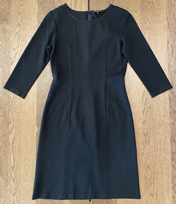Theory Black Cocktail Shift Dress Women’s Crewneck 3/4 Sleeve Stretch  Back Zip - Main Image