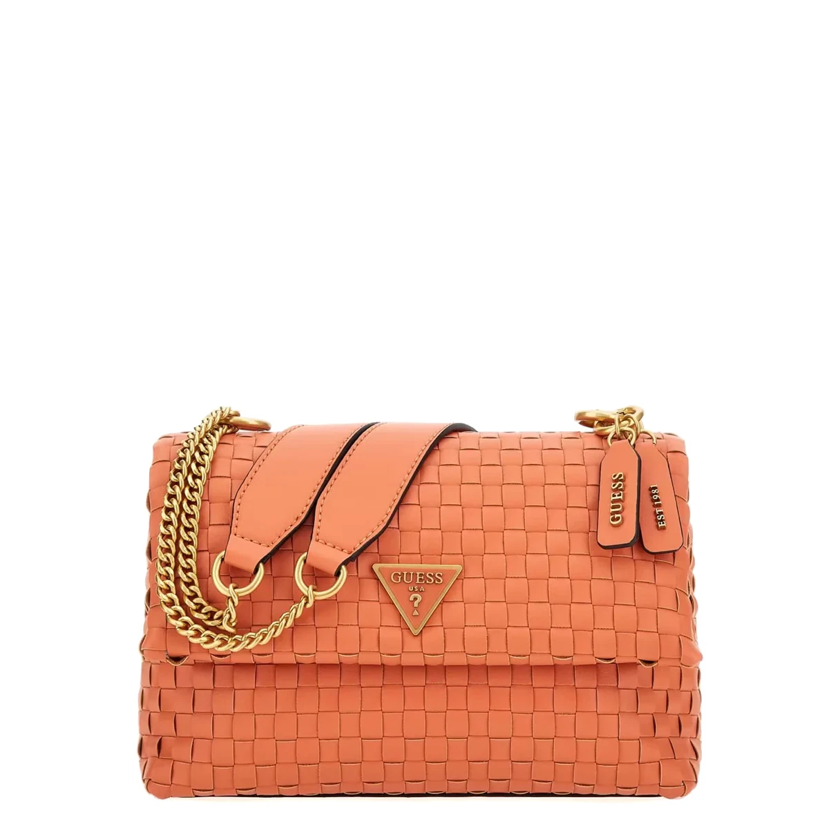 NEW Guess Borsa a spalla Lisbet intrecciata Papaya HWWA8774210 PAPAYA AUTH