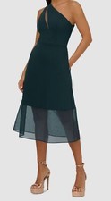 Aidan by Adrianna Papell Women's Green One-Shoulder Crepe Knit Dress Size 10