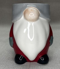 Christmas Garden Santa Nome Planter/ Flower Pot  Ceramic  6" Red, Gray