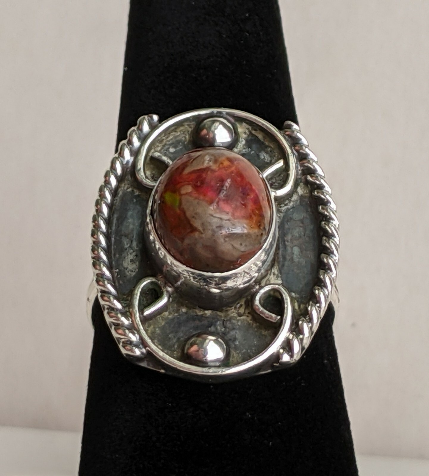 Sterling Silver Cantera Fire Opal Ring Vintage Me… - image 7
