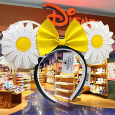 Disney Parks Yellow White Daisy Flower Minnie Mouse Ears Headband Yellow Bow