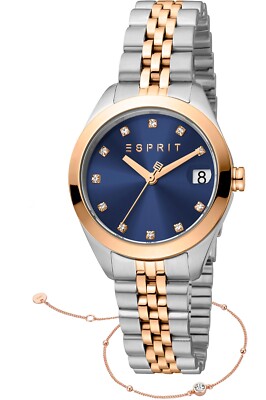 ESPRIT Madison Damenuhr Datum Bi Cololor mit Armkette ES1L295M0245