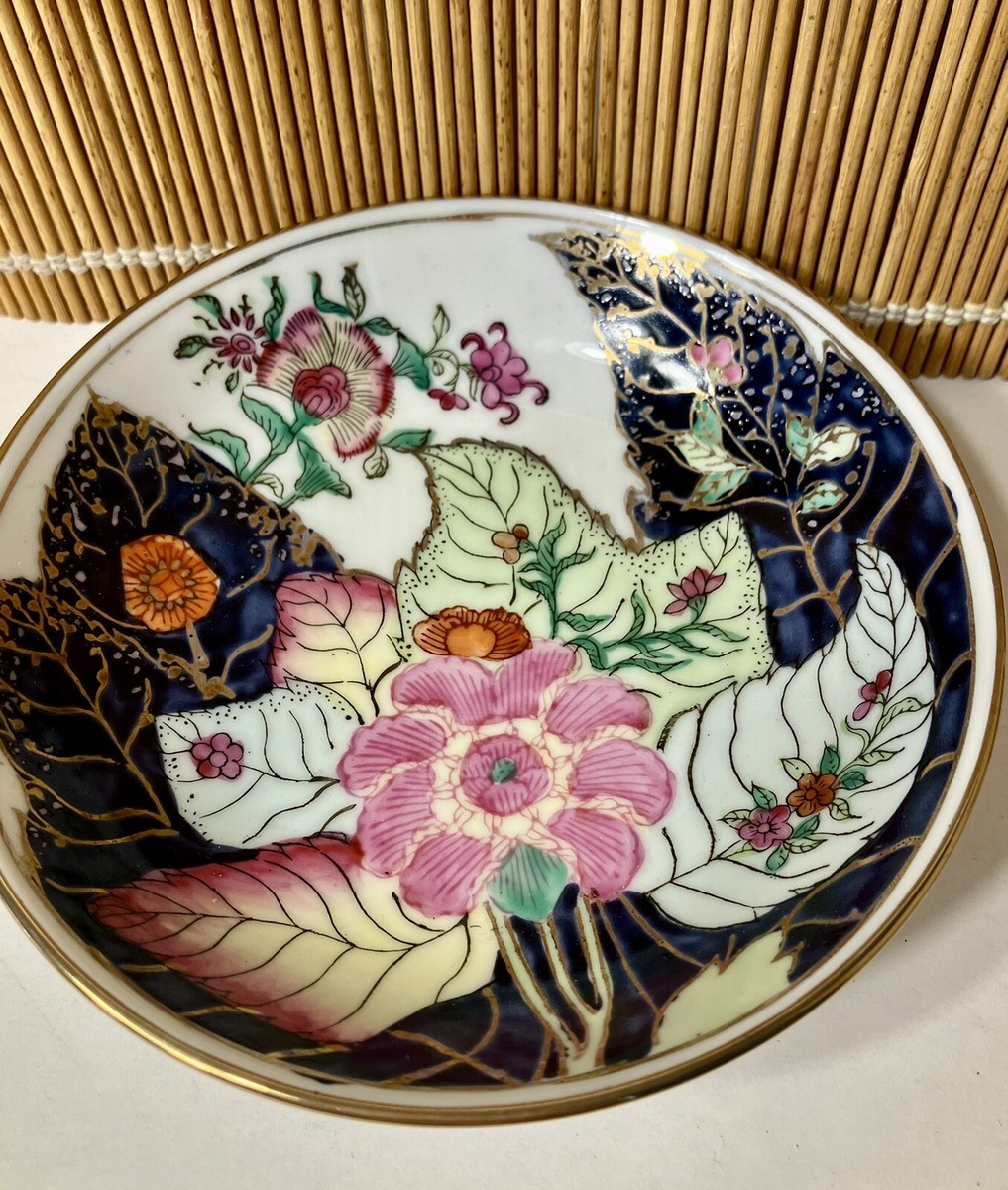 tobacco leaf pottery Vintage Japanese Tobacco Leaf Bowl Metal Frame 7 3/4” inch porcelain