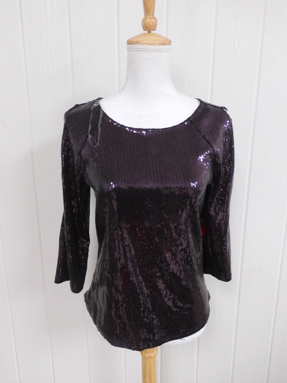 Bold Elements Size Large Purple Sequined Arm Cutout Blouse Top