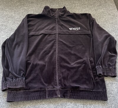 South Pole Mens XL Y2K Track Jacket Black Velour White Logo