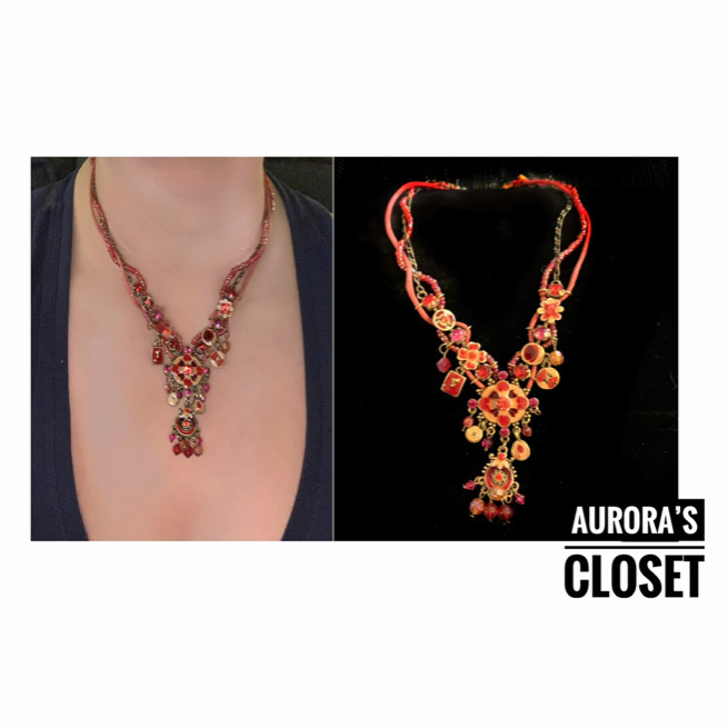 Artisan Red Statement Necklace Dangle Rhinestone - image 1