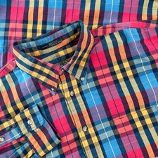 Vtg BD Baggies Shirt Men XL Plaid Madras Colorful Long Sleeve Made in USA Cotton
