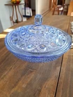Vintage Windsor Blue Glass Ice Bowl w Lid, Indiana Depression Glass, 1960
