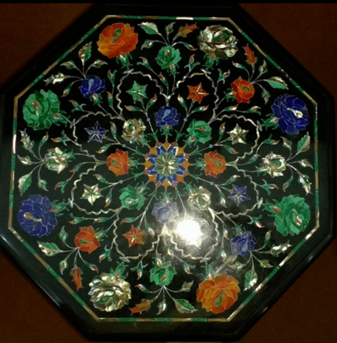 12-inch Handmade Marble Coffee Table with Semi-Precious Stone Inlay Decor