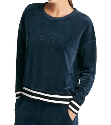 DKNY Sport Boxy Fit Velour Raised Logo Pullover Sweatshirt XS Extra Small NWT