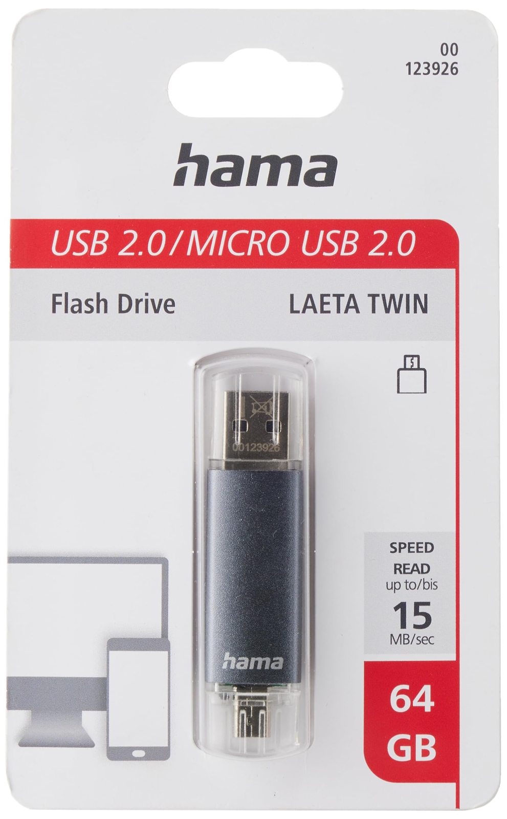 hama USB-Stick Laeta Twin 64GB NUOVO