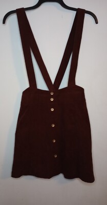 Allegra K Women's Corduroy Button A-Line Bib Overall Skirt Dress XL  Suspenders