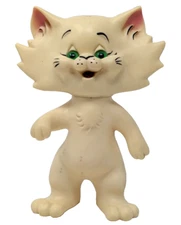 Roy Des of Fla 1969 White Cat Kitty Coin Bank Promo Vintage Plastic Green Eyes