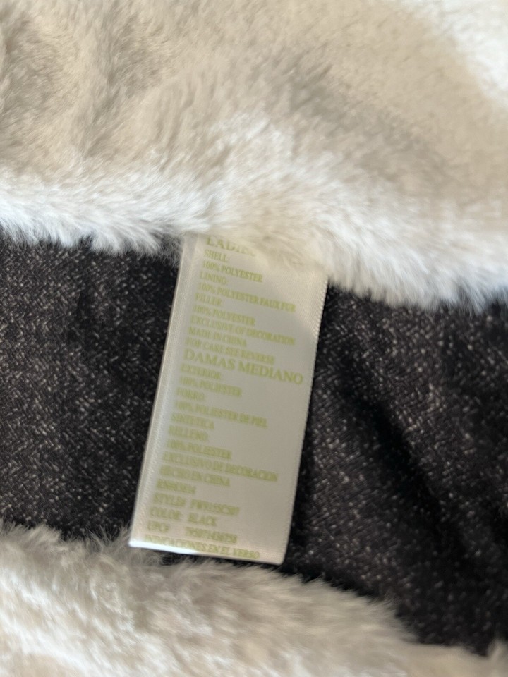 GREEN TEA Womens Zip Puffer Vest Faux Fur Lined Removable Hood Black