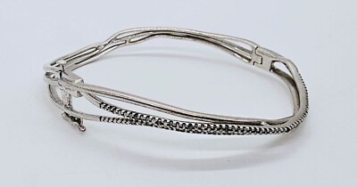 Sterling Silver 925 SUN Bracelet 17 grams Hinged Bangle Marcasite Pave Crystals