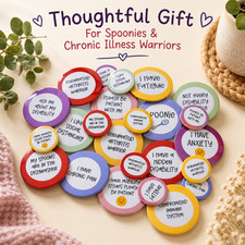 Chronic Pain & Invisible Illness 38mm Pin Badges ? Fibromyalgia, RA, Disability