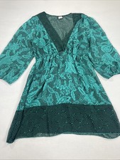 Vanity Women’s Large Teal Floral V-Neck 3/4 Sleeve Blouse Made in USA