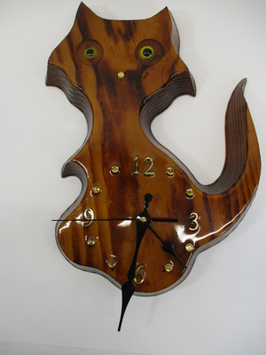 Handcrafted Wood Resin Clock Cat Kitten Vtg Kitchy Cottage Cabin Folk Art Decor