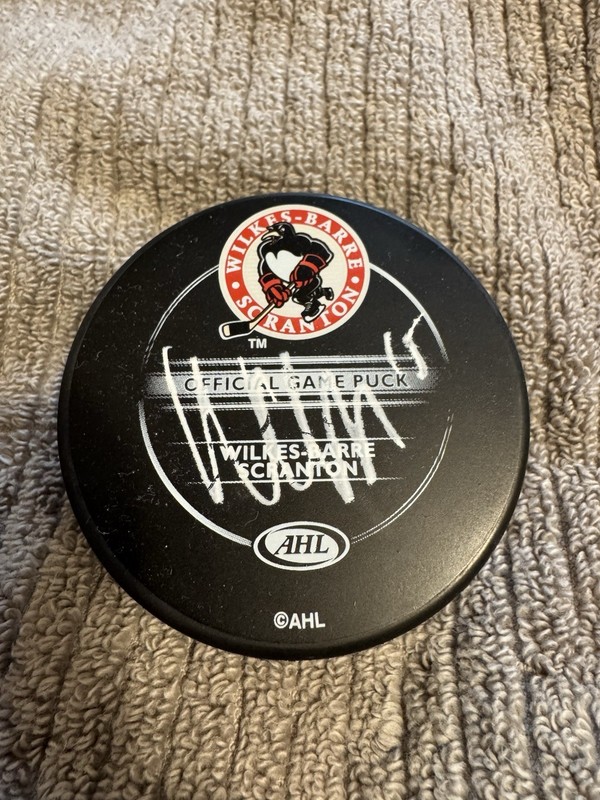 Wade Brookbank Autographed Game Used Puck Wilkes Barre Scranton Penguins AHL NHL