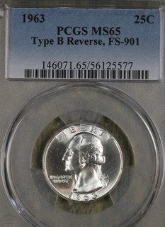 Beautiful Uncirculated 1963 Type B Washington Quarters!!! PCGS MS65!