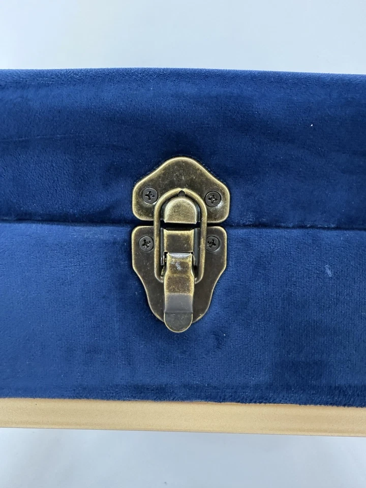 Baxton Studio Aliana Navy Blue Fabric and Gold Finished Metal Ottoman - Image 2 of 4