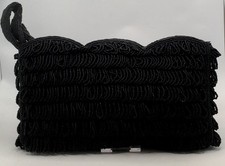 K G Charlet Black Beaded Fringe Formal Evening Bag Clutch Purse Vintage