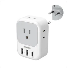 European Travel Plug Adapter USB C, TESSAN International Plug Adapter with 4 AC 