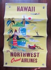 Original Vintage 1960's Travel Poster- Hawaii- Fly Northwest Orient Airlines