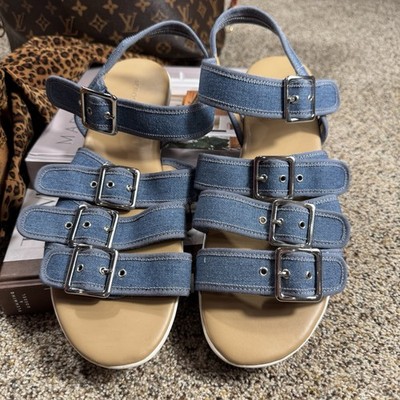 Aerosoles FIBBIE Denim Blue Multi-Strap Buckle Sandals Women s Size 10.5M