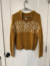 Trillium Knit Sweater Womens L 1/4 Zip Snowflakes B1