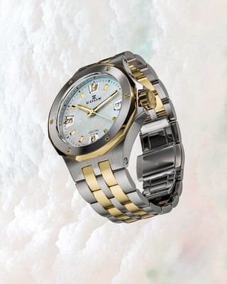 EDOX Delfin Date Lady Damenuhr Armbanduhr Diver Diamanten Perlmutt Bicolor