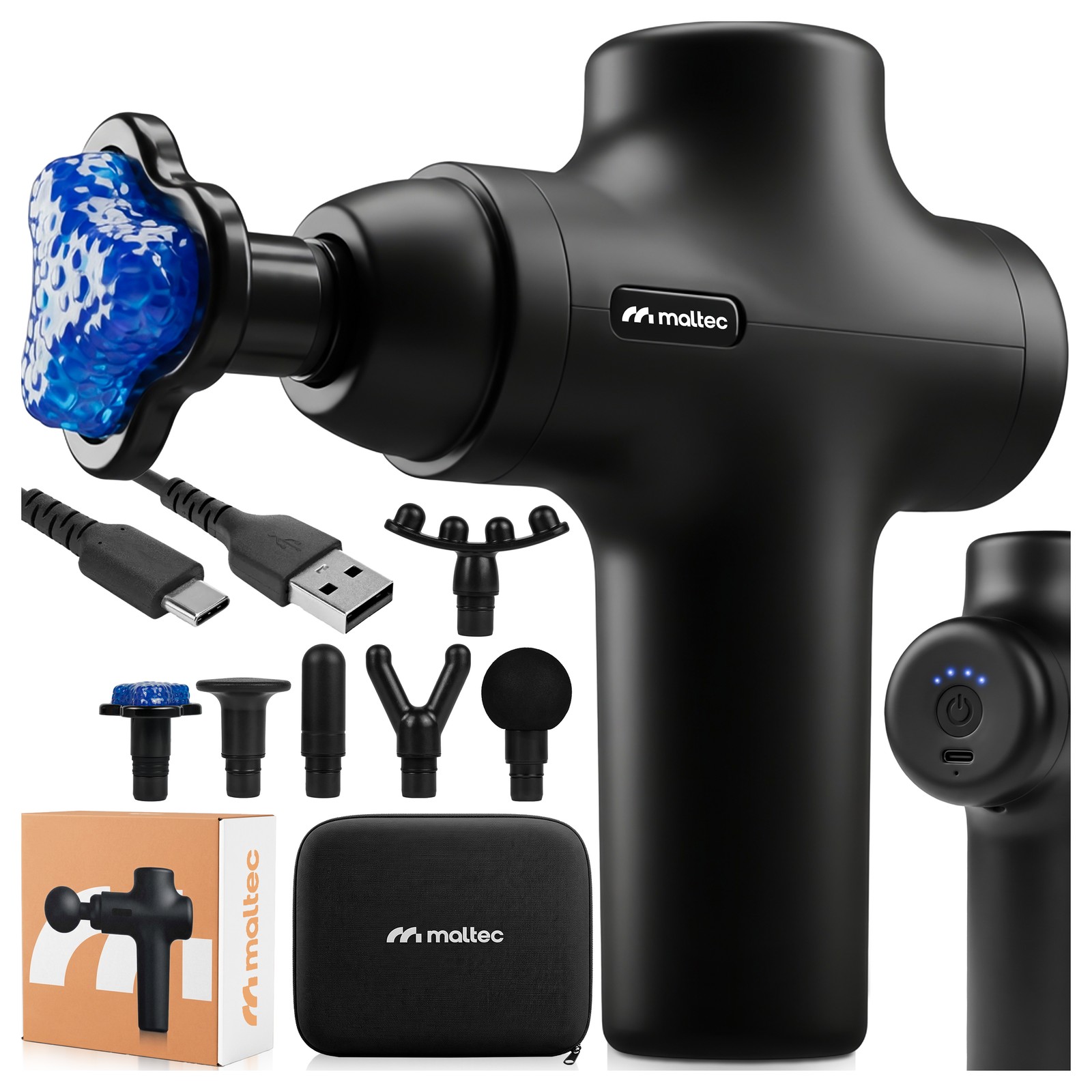 MalTec Massagepistole Gun Massage Massagegerät für Rücken Nacken Schulter 6 Köpf