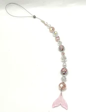 Mermaid Tail Car Charm Rear View Mirror Dangle Sun Catcher with PINK Glass Beads