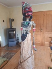 asiatische kunst, Holzpuppe bunt, Dämon, Deko, mit Stiel 72 cm