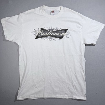 Vintage Y2K Budweiser Filigree White Fruit Of The Loom Heavy Shirt XL Beer Promo