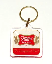 Vintage Miller High Life Beer Keychain Acrylic Fob Champagne of Beers Key Ring