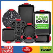 Nutrichef 8 Piece Nonstick Steel Bakeware Set Baking Pans Kitchen Cookware