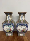 Pair of Blue Oriental Chinese Ceramic Vases - Floral & Bird - 32cm High