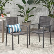 Outdoor Modern Aluminum Dining Chair with Rope Seat Set of 2 , Gray