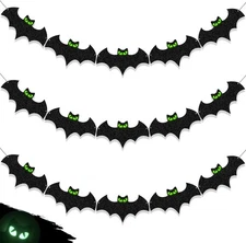 Halloween decorations - Glow Eyes Bats Banner for Decor Black 