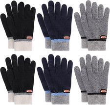 6 Pairs of Kids Gloves Boys Winter Gloves Stretchy Full Fingers Knitted Gloves W