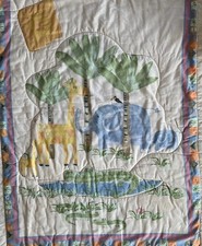 Baby Crib Quilt VTG Unisex Animals Palm Tree Giraffe Elephant  42  x 30  