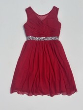 Girl  s Vibrant Red Party Dress With Rhinestone Waist By Speechless, Size 10