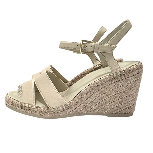 Vince Gwen Alpargata Cuñas Correa al Tobillo Cuero Sandalias Crema EE. UU. 7,5 EUR 38 Nuevo - Imagen 7 de 11