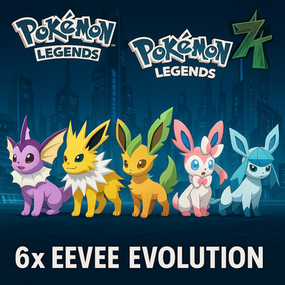 Pokemon Legend Z-A - 6x Shiny Eevee Evolution- (6IV) Max EV +6x MBall.