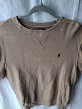 Polo Ralph Lauren Tan 100 Cotton Sweater Size S Ribbed Crew Neck Logo
