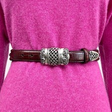 Brighton Vintage Silver Toned Braided Genuine Leather Croc Embossed Belt SMALL